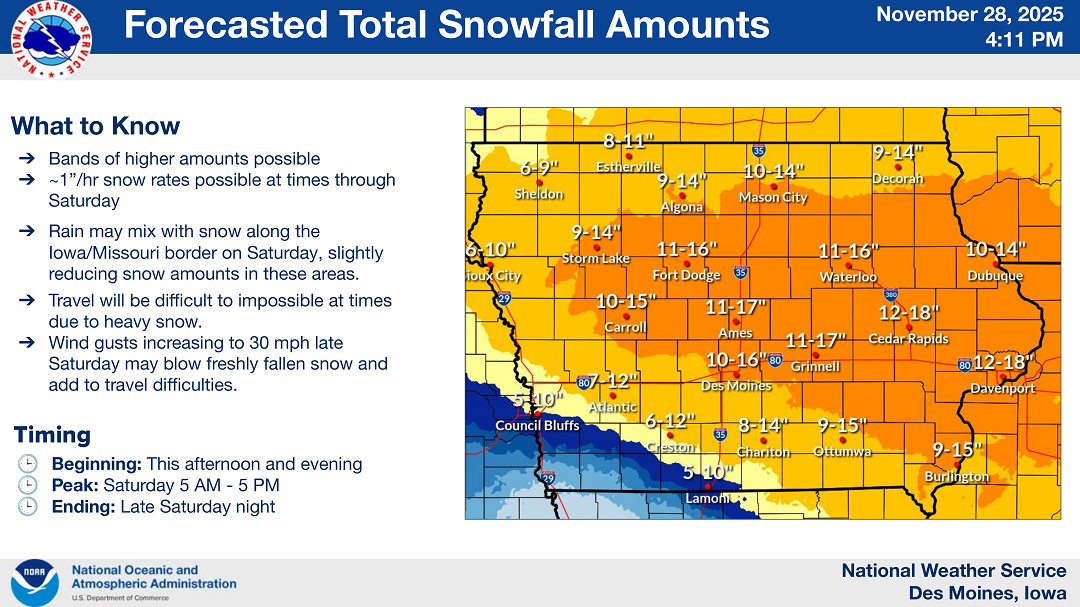 Major Winter Storm to Bring Heavy Snow and Dangerous Travel Across Iowa
