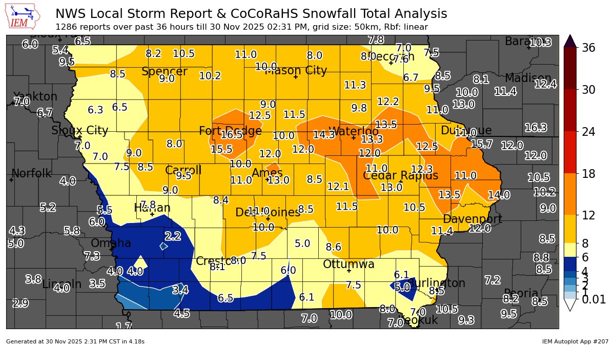 Weekend Storm Pushes Iowa Into Top 10 Snowiest Novembers on Record
