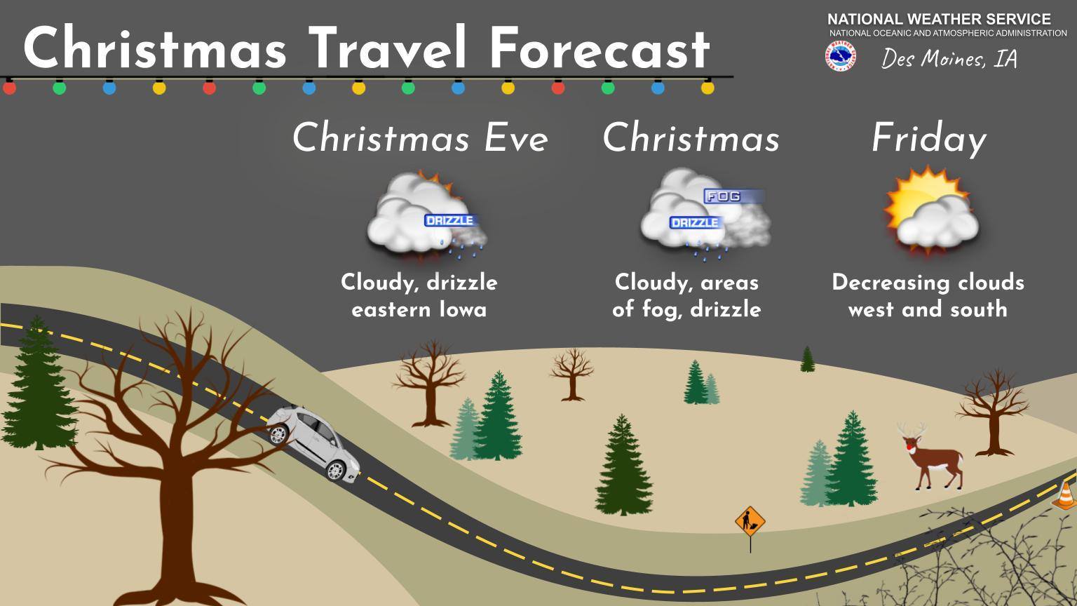 Mild Weather Expected for Christmas Travel, with Fog and Drizzle Possible