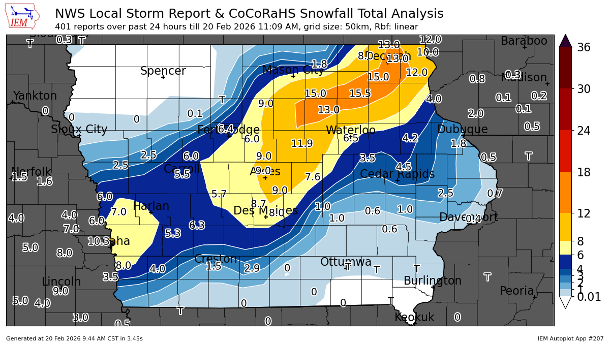 Heavy Snow Blankets North-Central Iowa; Mason City to Waterloo Among Hardest Hit
