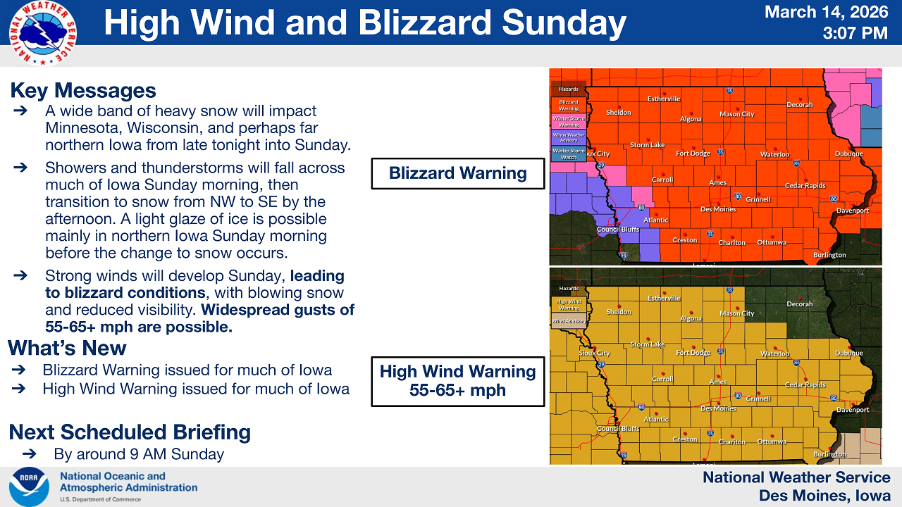Blizzard Warning Issued for Much of Iowa as Powerful Storm Brings 65+ MPH Winds, Snow and Dangerous Travel Sunday