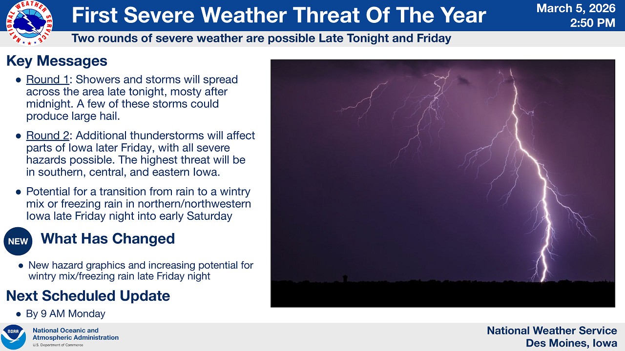 Two Rounds of Severe Weather Possible in Iowa Late Tonight and Friday