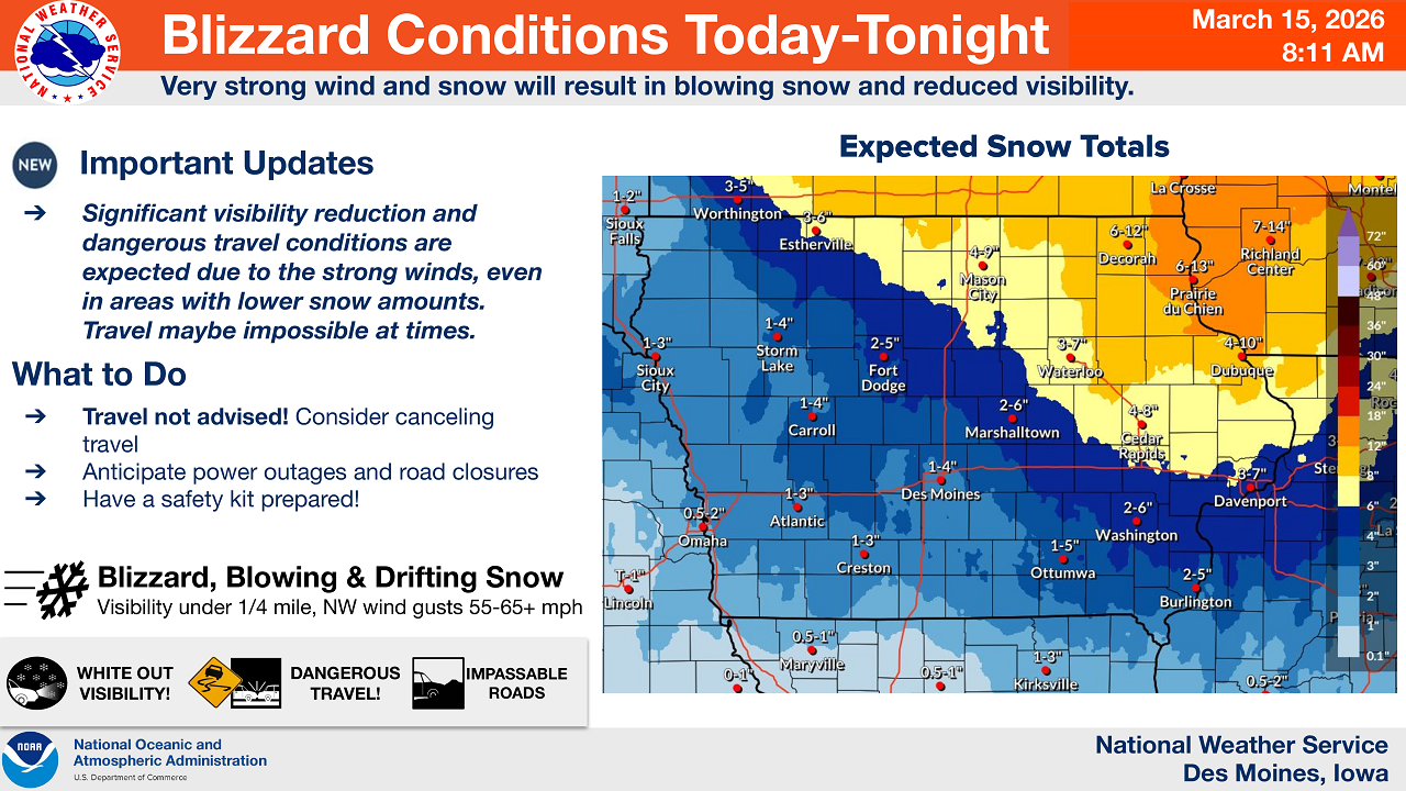 Blizzard Conditions, High Winds Expected Across Iowa Today and Tonight