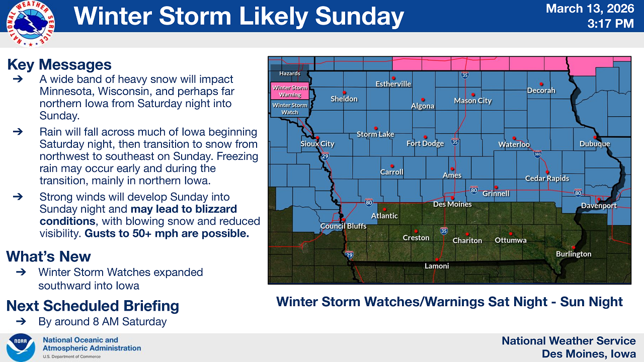 Winter Storm Watch Remains In Effect for Parts of Iowa; Blizzard Conditions Possible This Weekend
